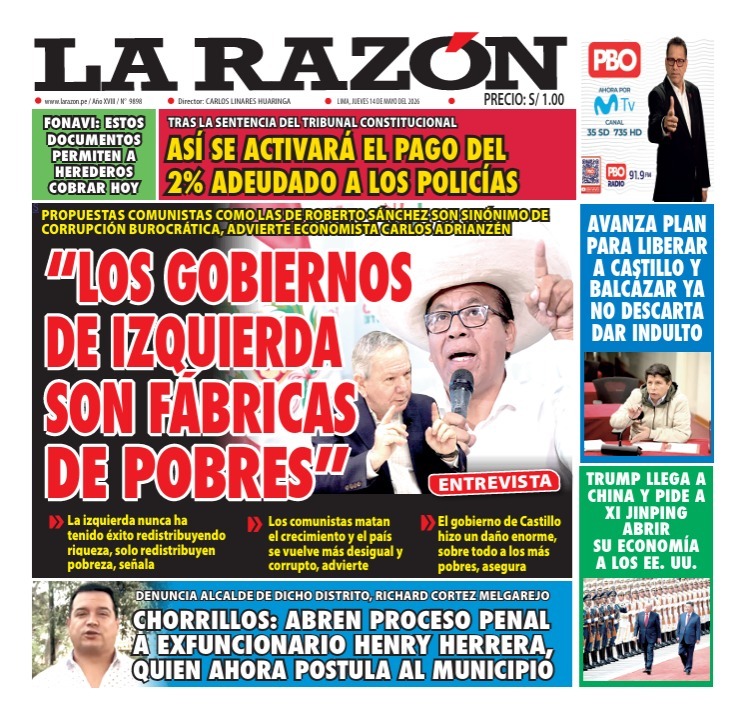 Portada Diario La Razón (14/05/2026)