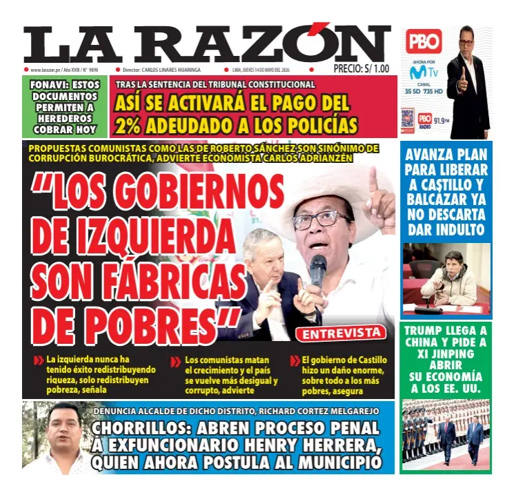 Portada Diario La Razón (14/05/2026)