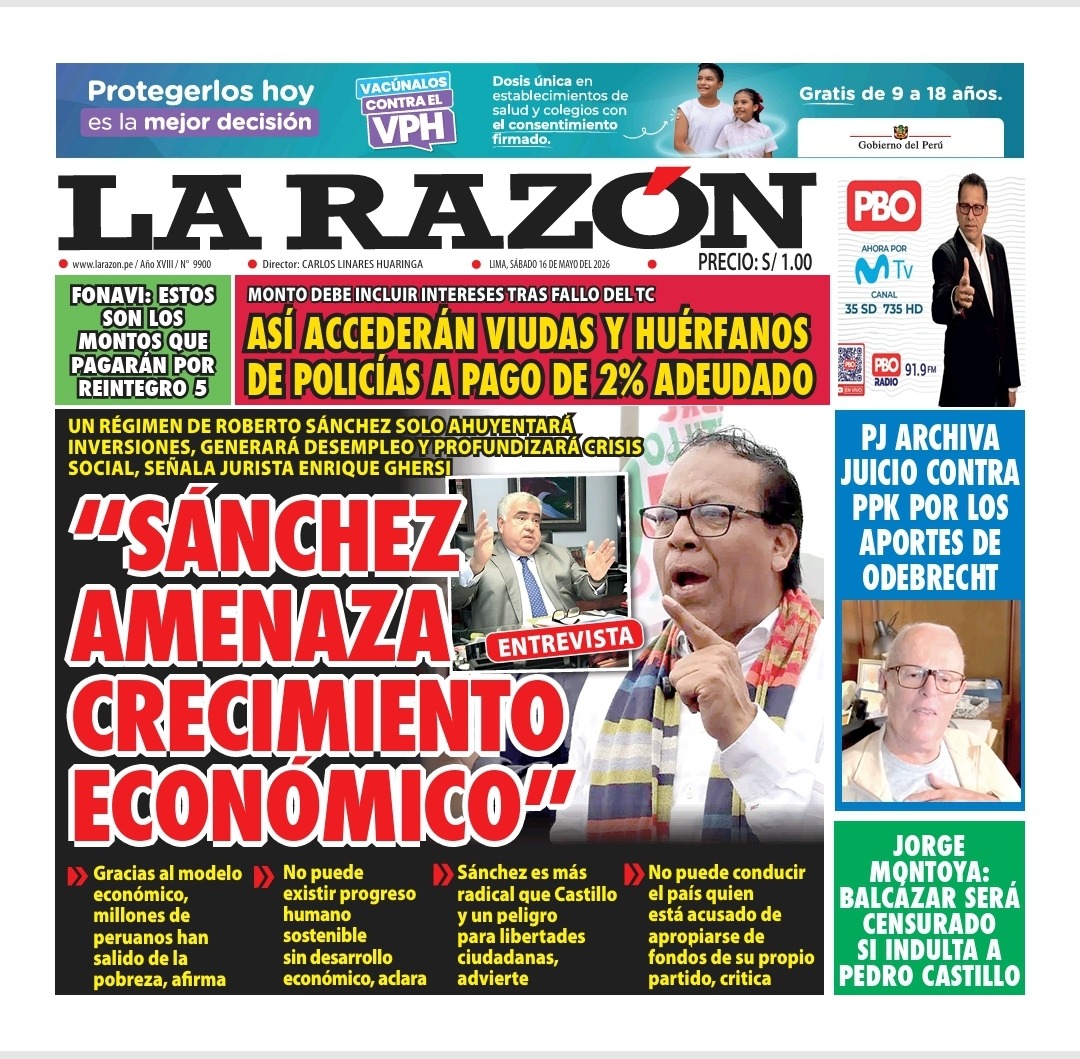 Portada Diario La Razón (16/05/2026)