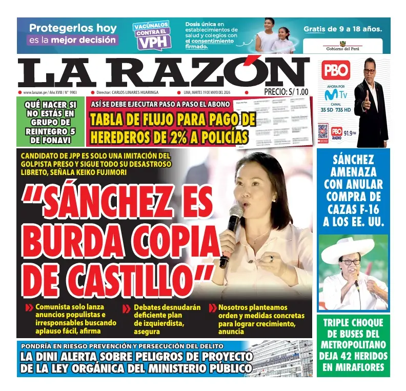 Portada Diario La Razón (19/05/2026)