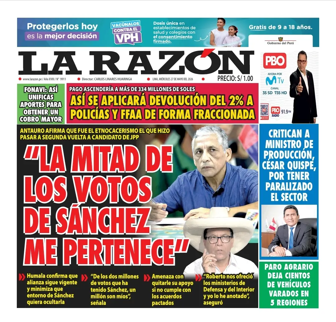 Portada Diario La Razón (27/05/2026)