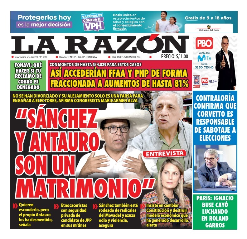 Portada Diario La Razón (26/05/2026)