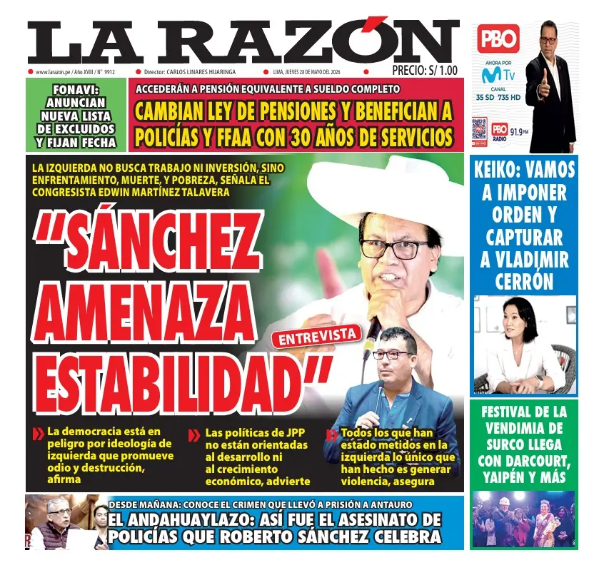 Portada Diario La Razón (28/05/2026)