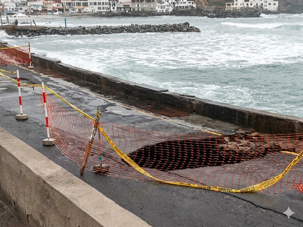 Fuerte oleaje abre forado en malecón de San Bartolo