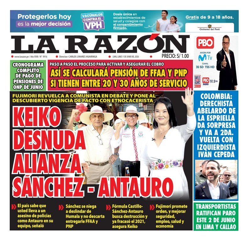 Portada Diario La Razón (1/06/2026)