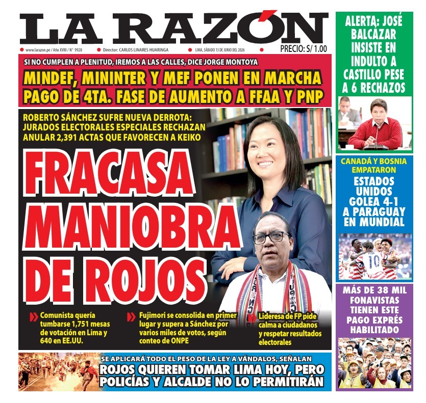 Portada Diario La Razón (13/06/2026)