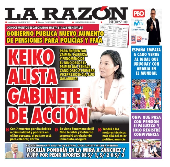 Portada Diario La Razón (16/06/2026)