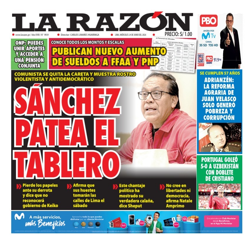 Portada Diario La Razón (24/06/2026)