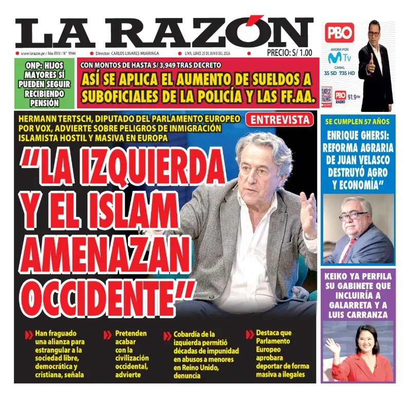 Portada Diario La Razón (29/06/2026)