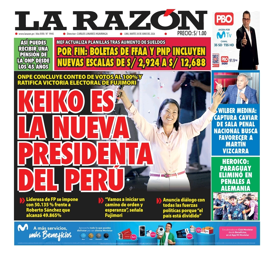 Portada Diario La Razón (30/06/2026)