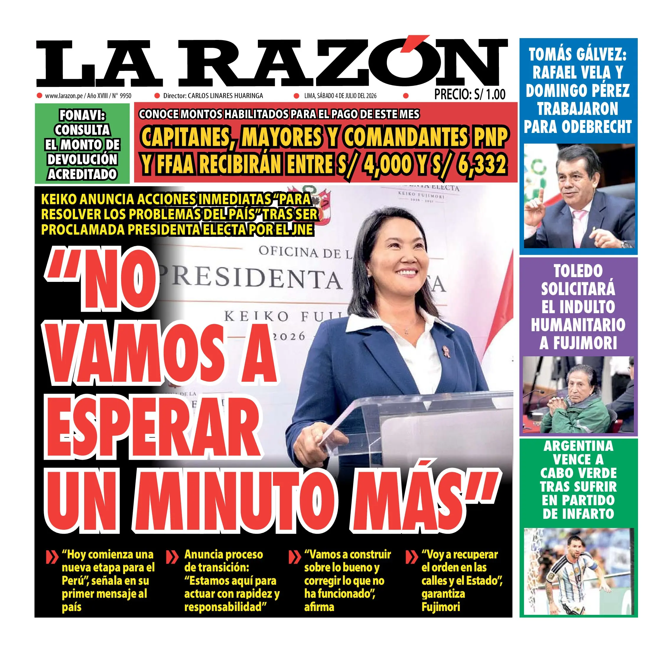 Portada Diario La Razón (4/07/2026)
