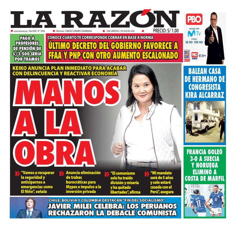 Portada Diario La Razón (1/07/2026)