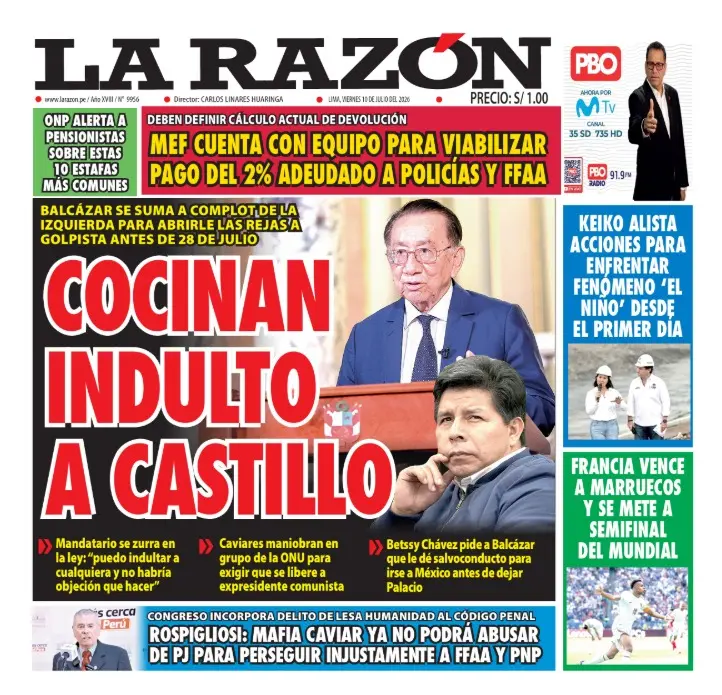 Portada Diario La Razón (10/07/2026)