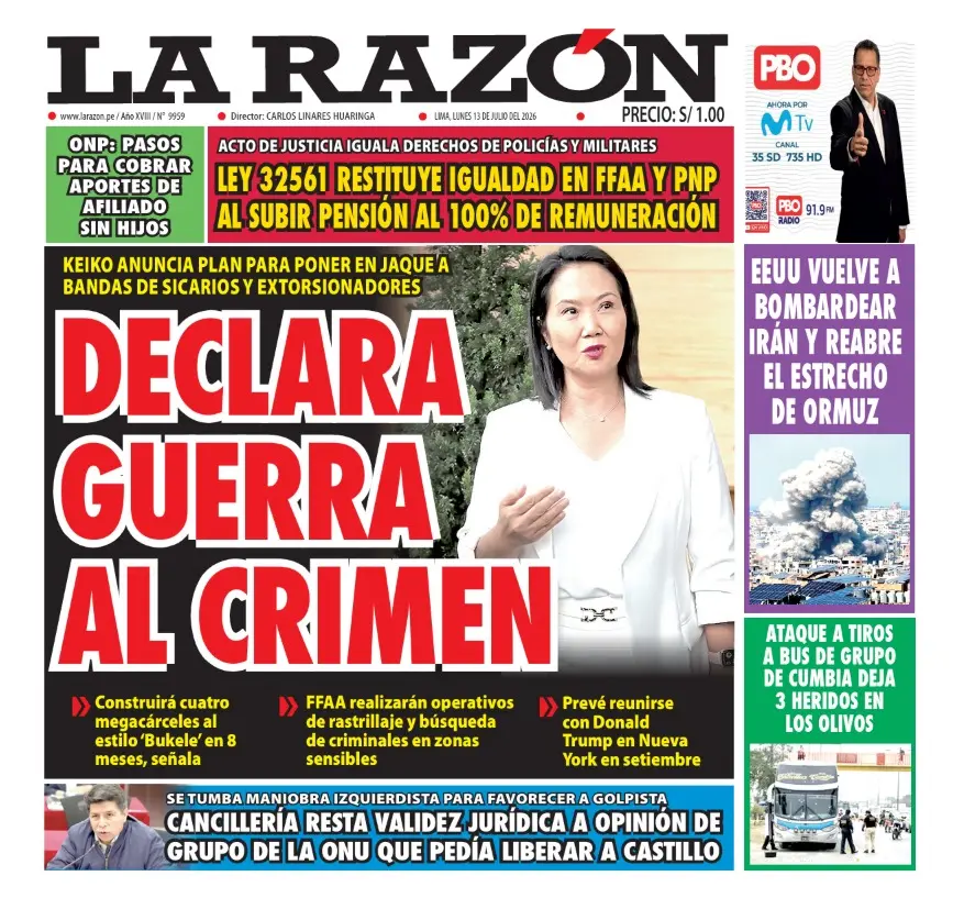 Portada Diario La Razón (13/07/2026)