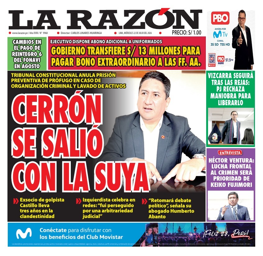 Portada Diario La Razón (22/07/2026)