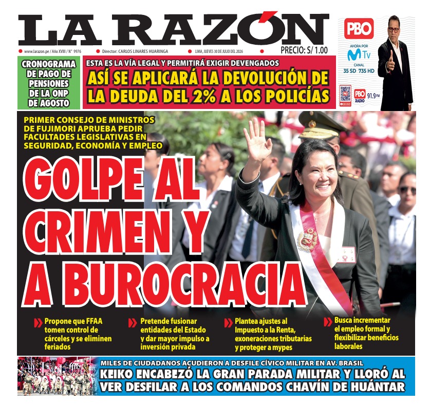 Portada Diario La Razón (30/07/2026)
