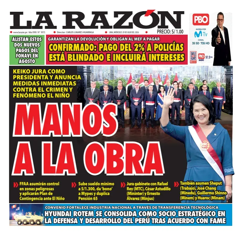 Portada Diario La Razón (29/07/2026)