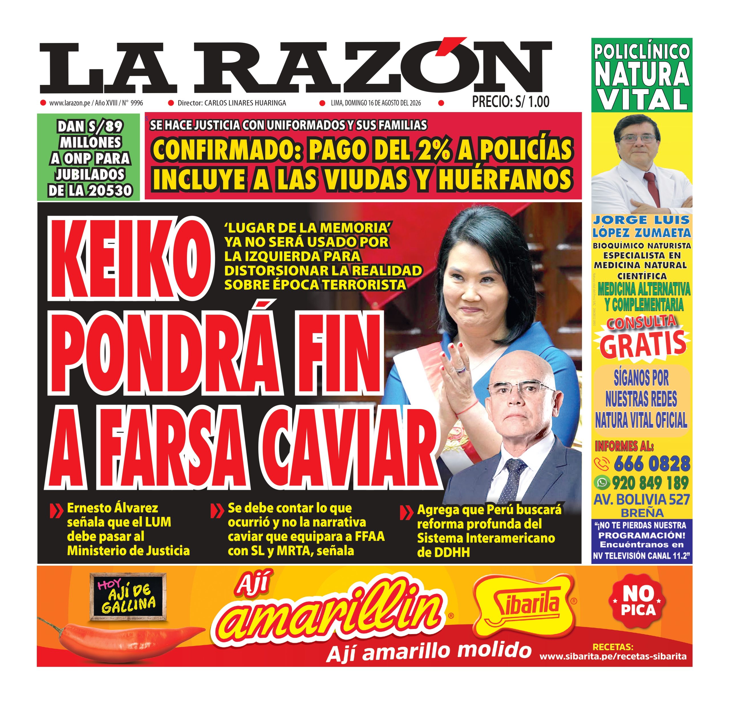Portada Diario La Razón (16/08/2026)