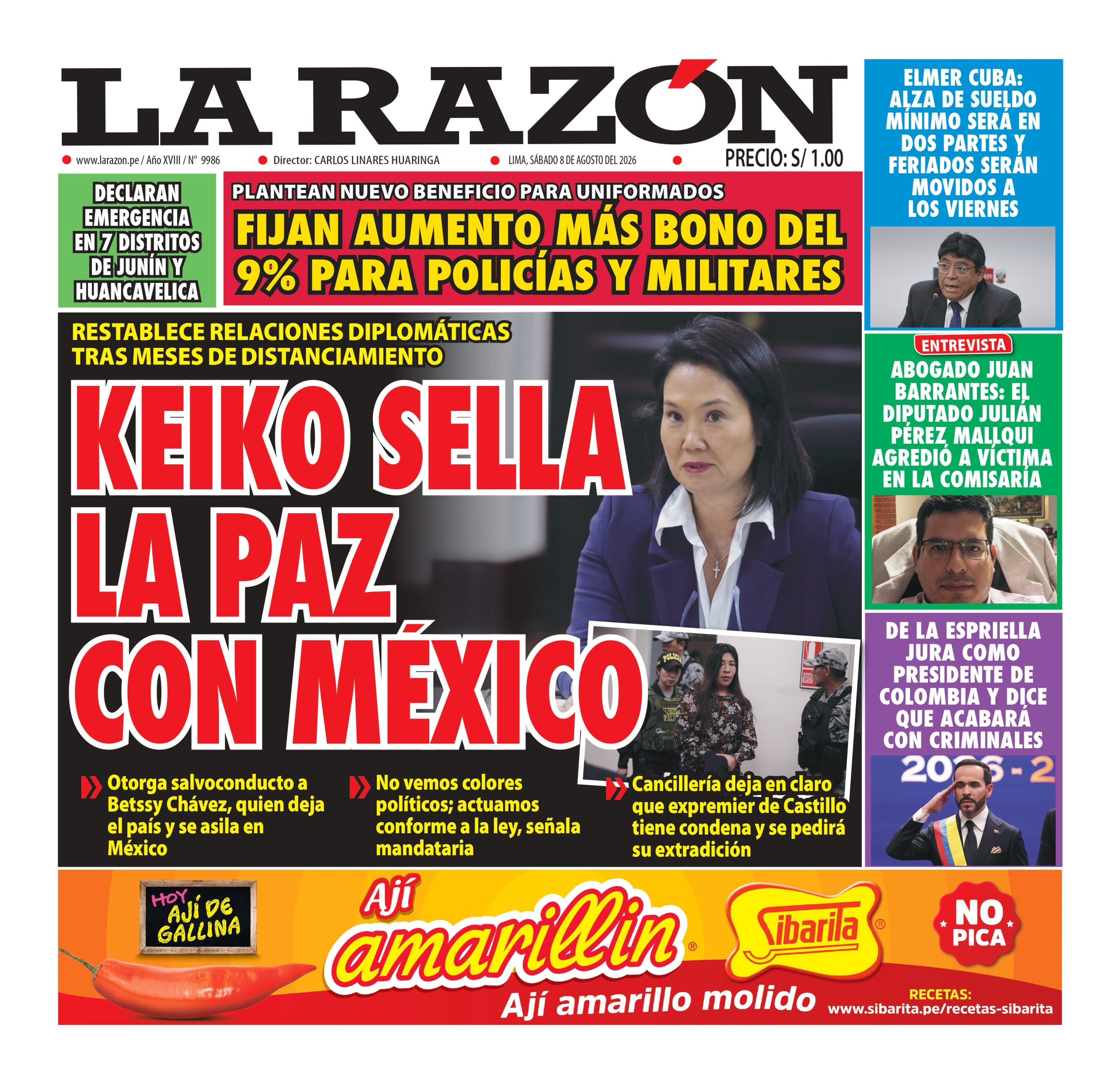 Portada Diario La Razón (8/08/2026)