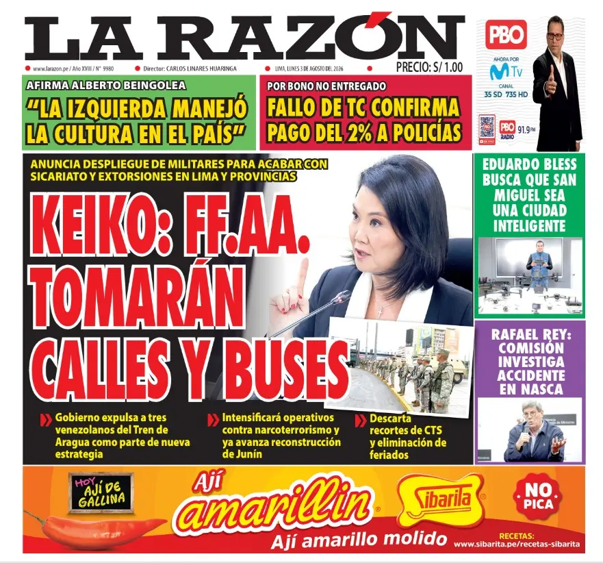 Portada Diario La Razón (3/08/2026)
