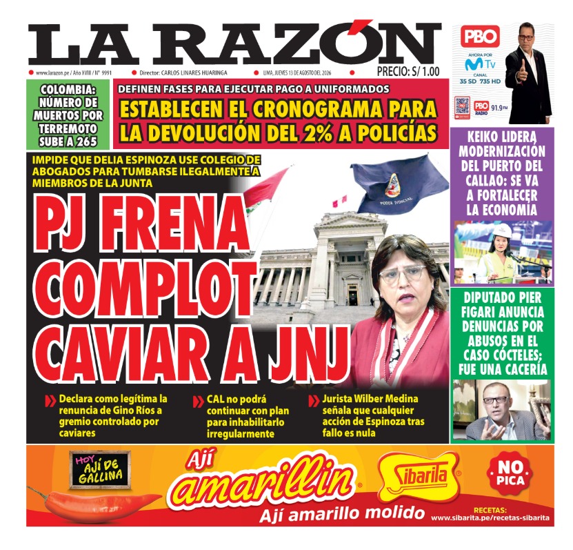 Portada Diario La Razón (13/08/2026)