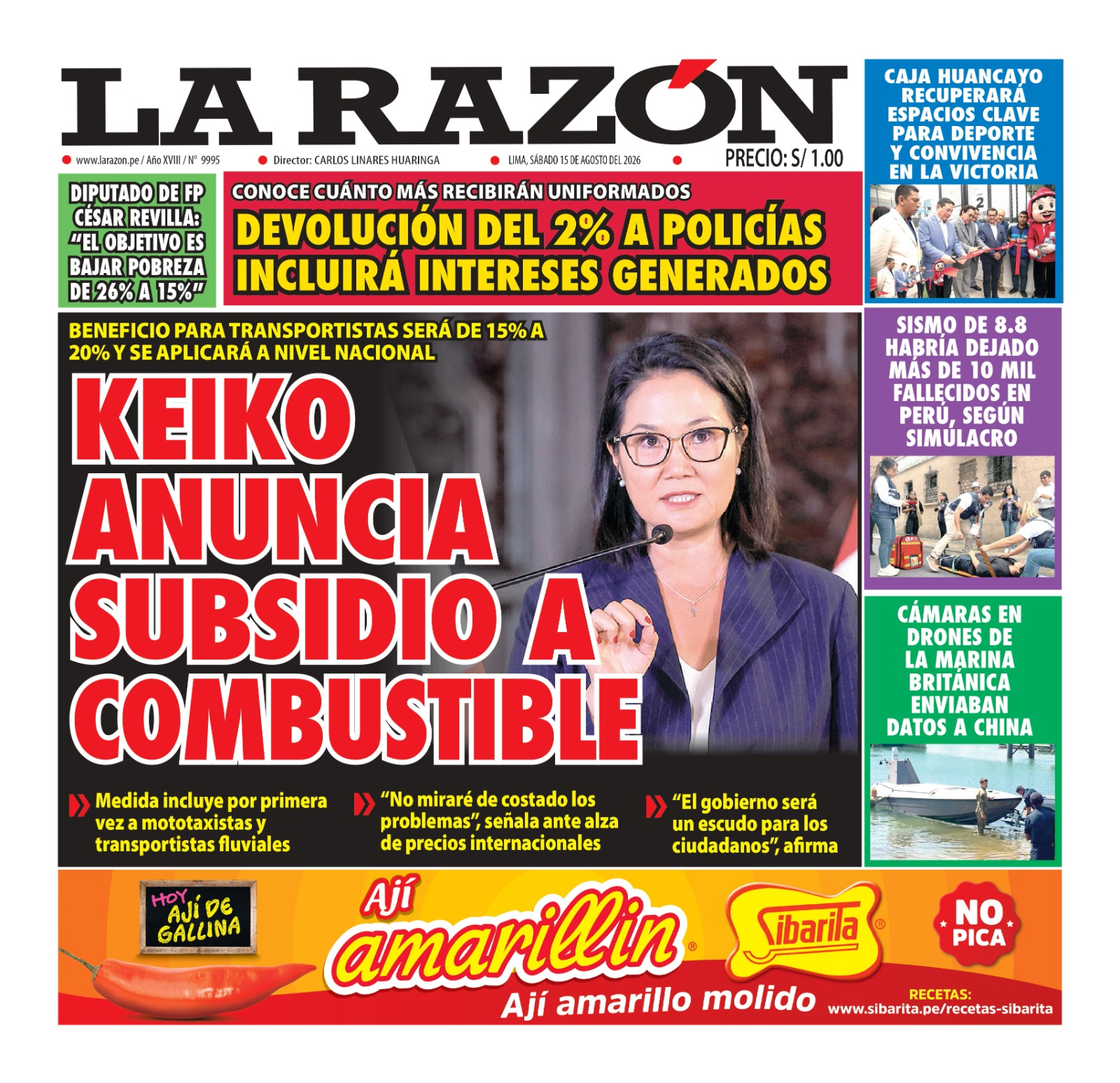 Portada Diario La Razón (15/08/2026)