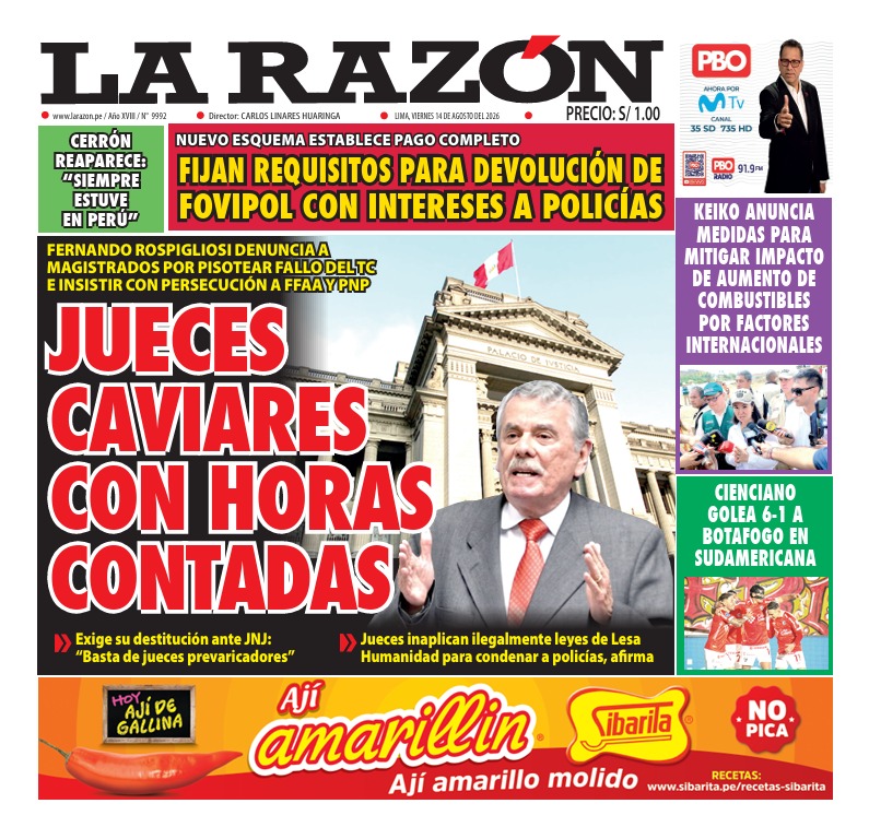 Portada Diario La Razón (14/08/2026)