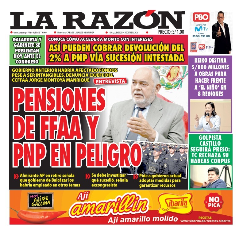 Portada Diario La Razón (20/08/2026)