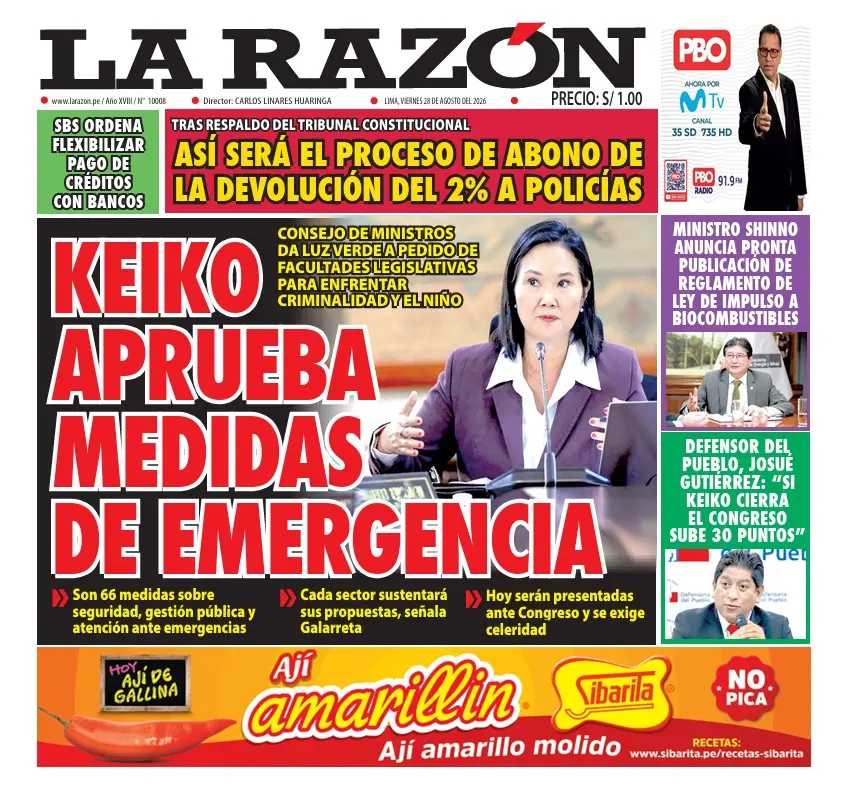 Portada Diario La Razón (28/08/2026)