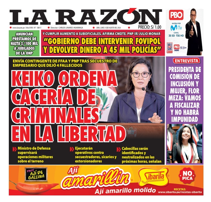 Portada Diario La Razón (31/08/2026)