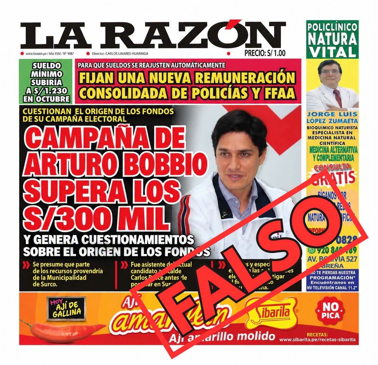 La Razón desmiente portada apócrifa que circula con su nombre