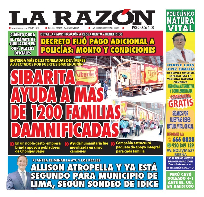 Portada Diario La Razón (27/09/2026)