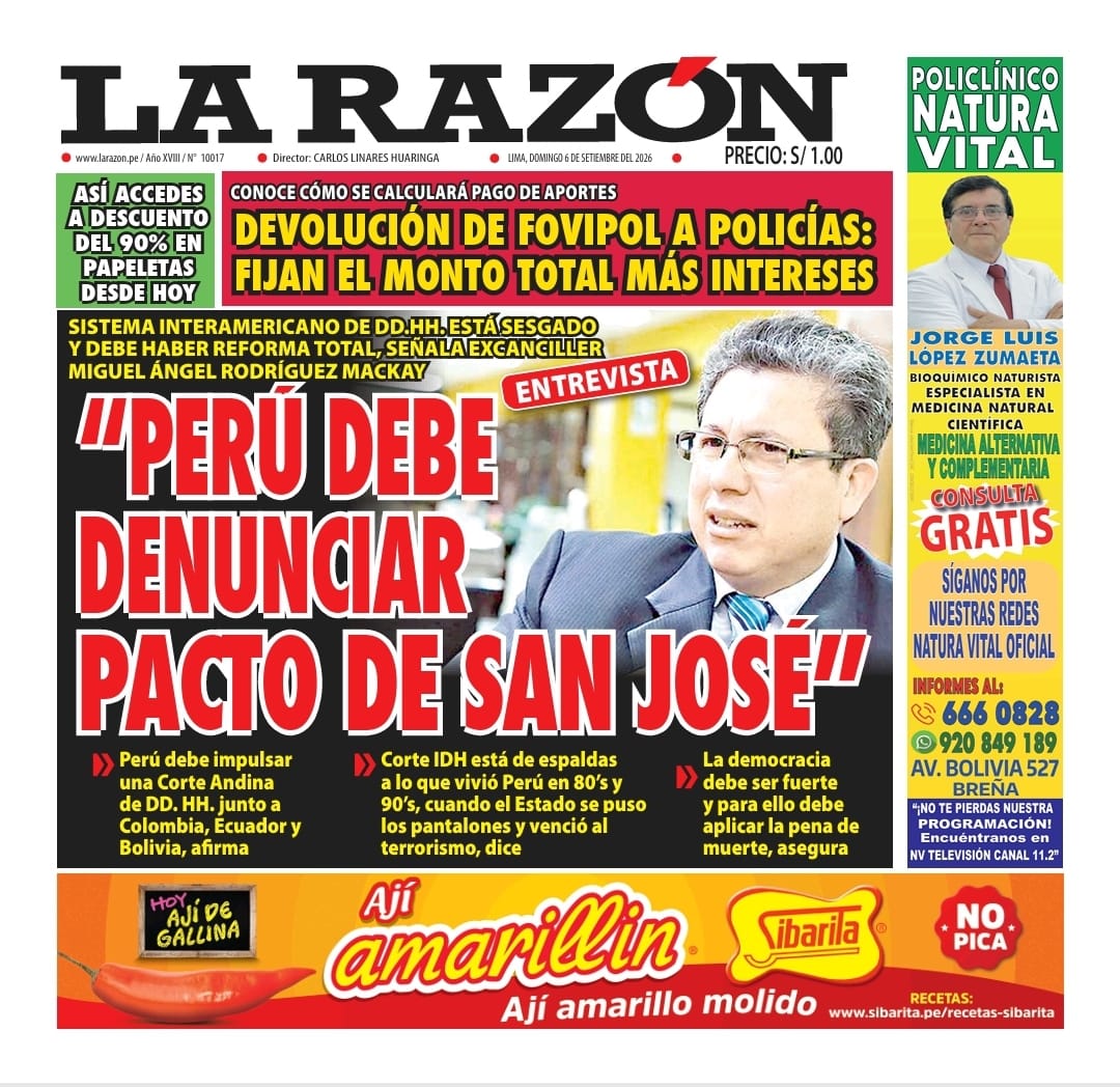 Portada Diario La Razón (6/09/2026)