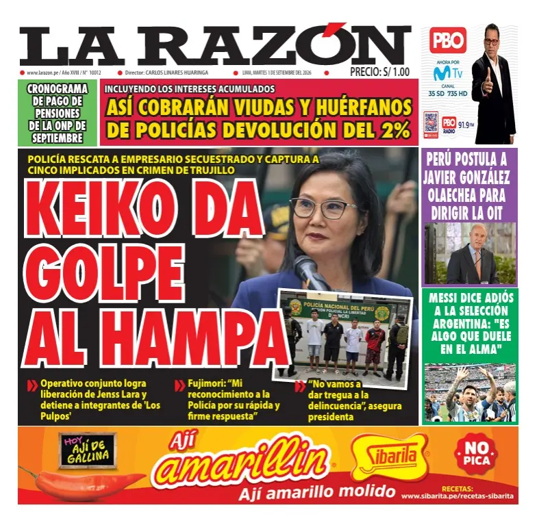 Portada Diario La Razón (1/09/2026)
