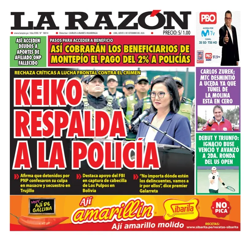 Portada Diario La Razón (3/09/2026)