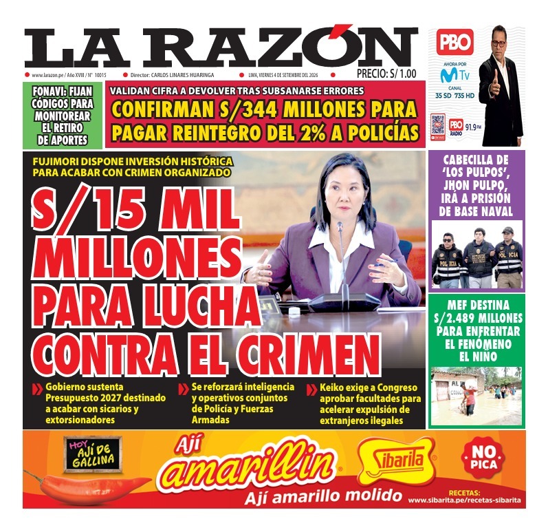 Portada Diario La Razón (4/09/2026)