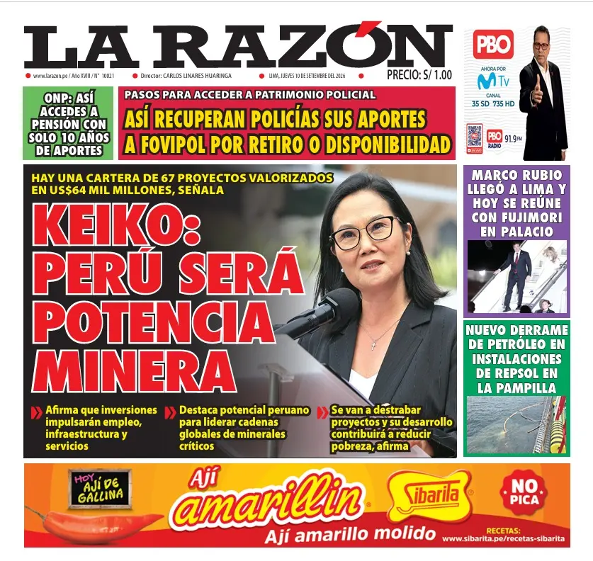 Portada Diario La Razón (10/09/2026)