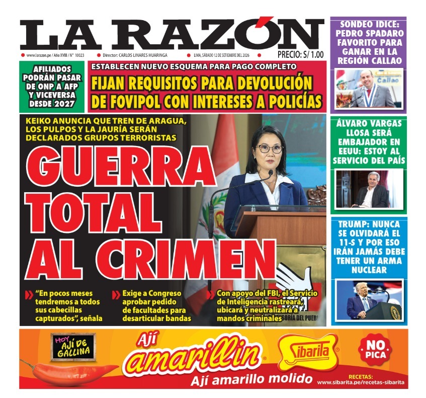 Portada Diario La Razón (12/09/2026)