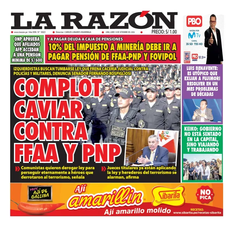 Portada Diario La Razón (14/09/2026)