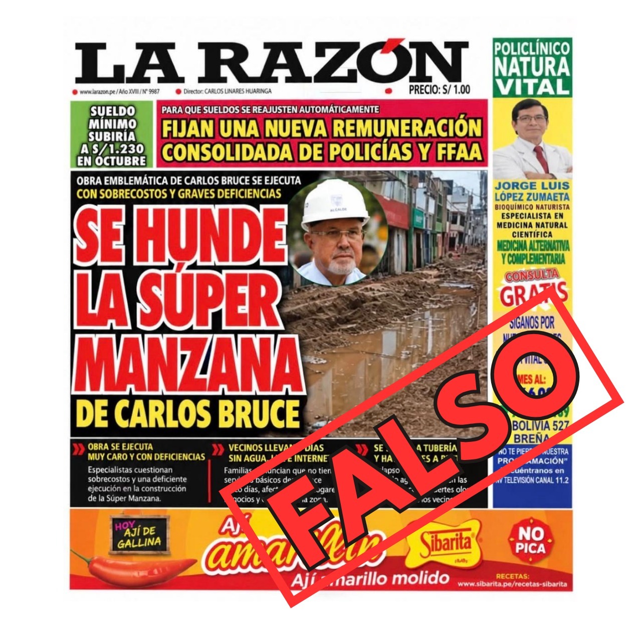 Segunda portada falsa circula con créditos del diario La Razón
