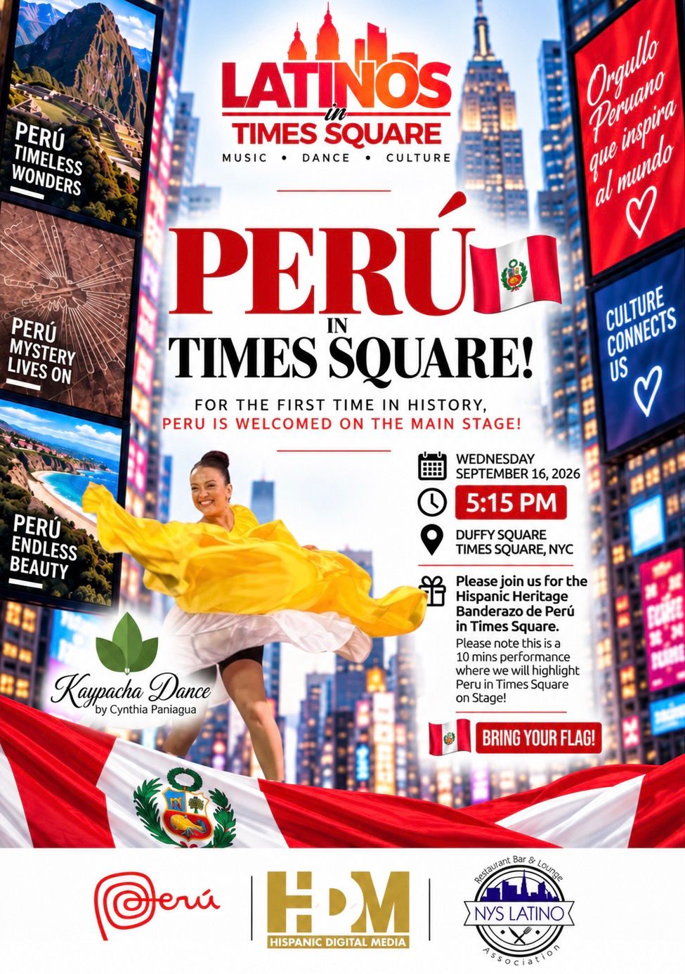 Perú hace historia en times square Nueva York durante el mes de la herencia hispana