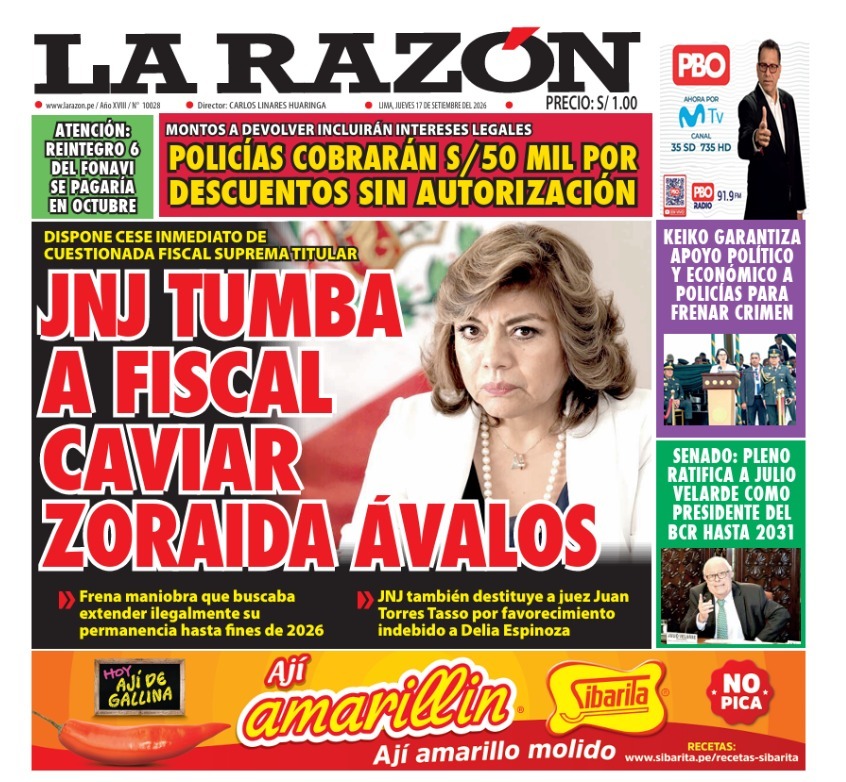 Portada Diario La Razón (17/09/2026)