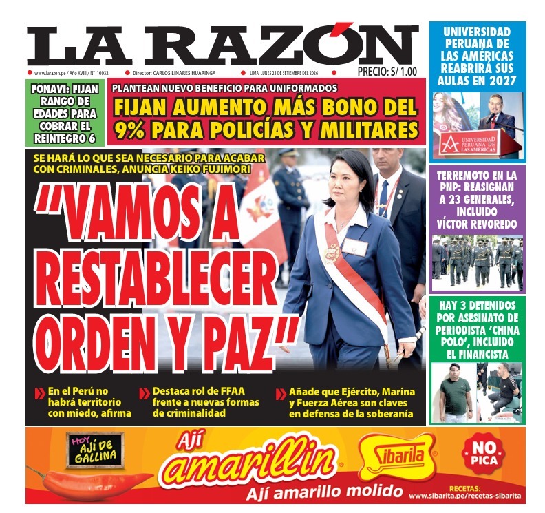 Portada Diario La Razón (21/09/2026)