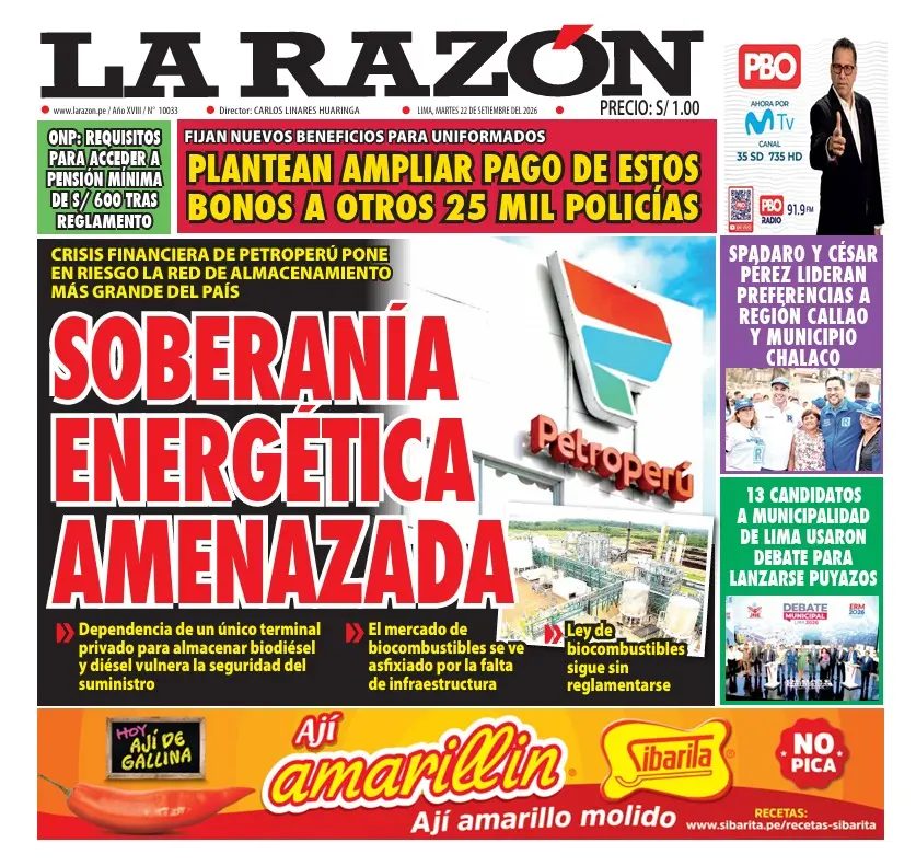 Portada Diario La Razón (22/09/2026)