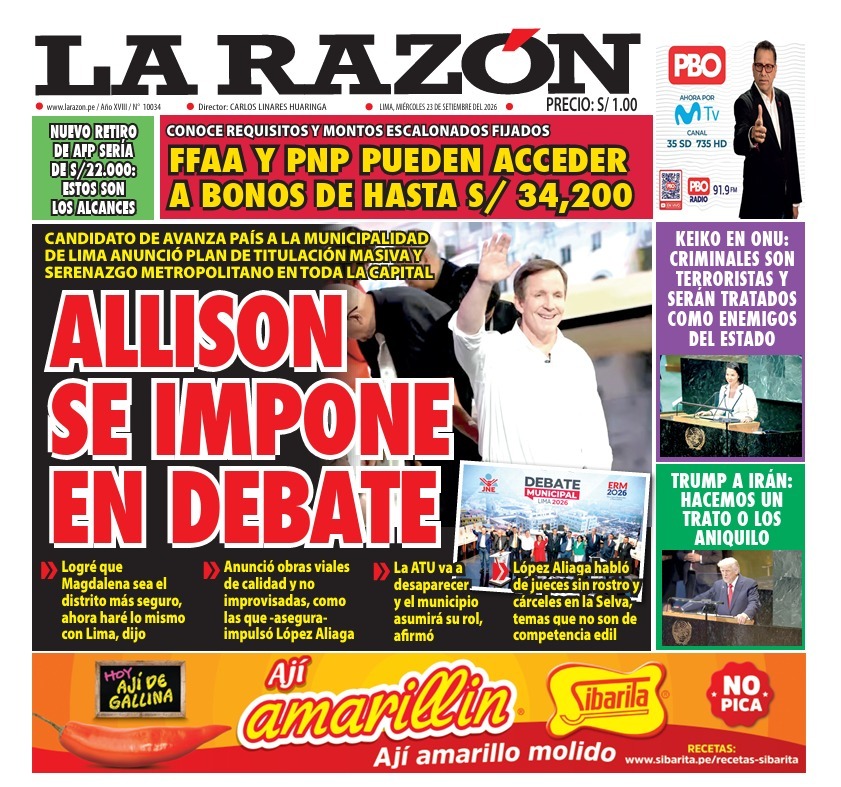 Portada Diario La Razón (23/09/2026)