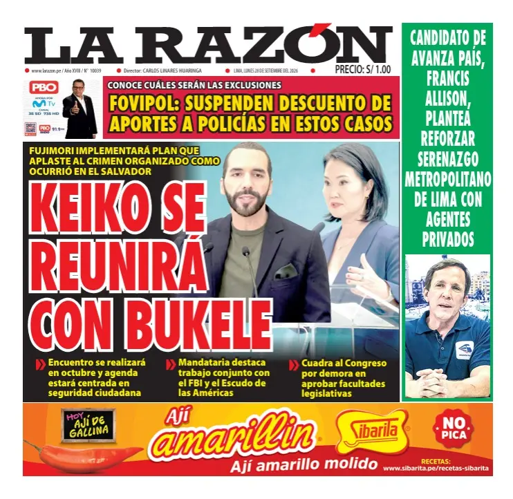 Portada Diario La Razón (28/09/2026)