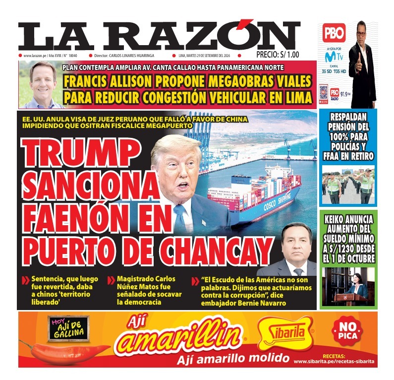 Portada Diario La Razón (29/09/2026)