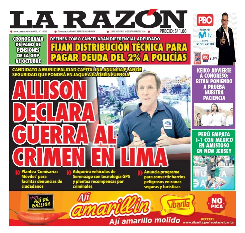 Portada Diario La Razón (30/09/2026)