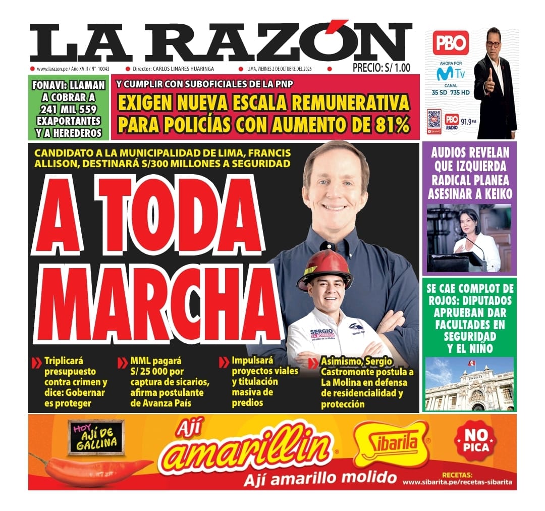 Portada Diario La Razón (2/10/2026)