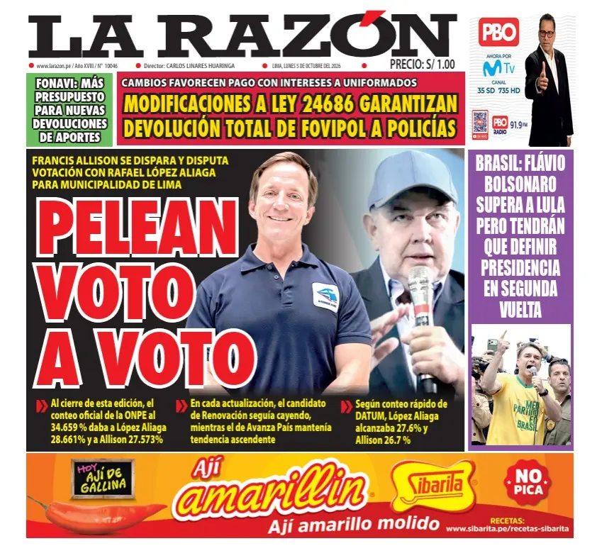 Portada Diario La Razón (5/10/2026)